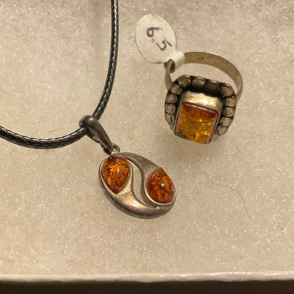 Amber and Silver Yin Yang Necklace